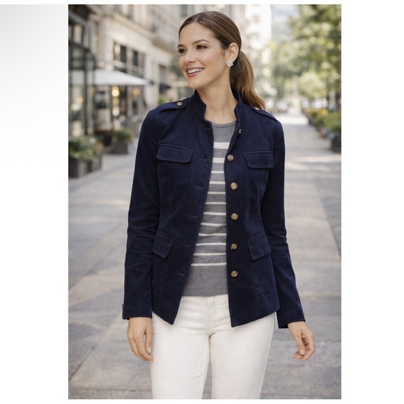 Talbots Jackets & Blazers - Talbots Navy Blue Velvet Military Jacket Plus 18W Quiet Luxury Equestrian Preppy